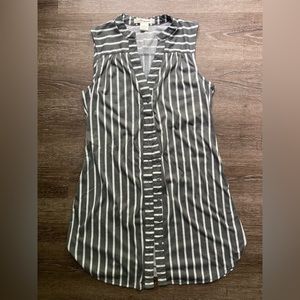 Grey and White Striped Passport Button Up Dress Size Medium